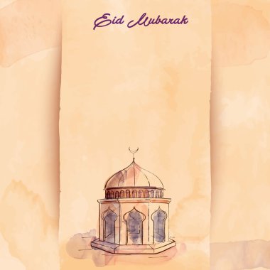 Eid Mubarak vector watercolor mosque sketch clipart