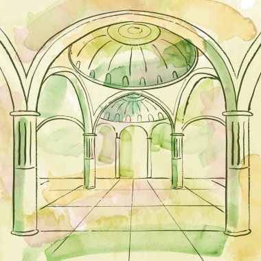 Suluboya fırça etkisi cami iç İslam tasarım arka plan