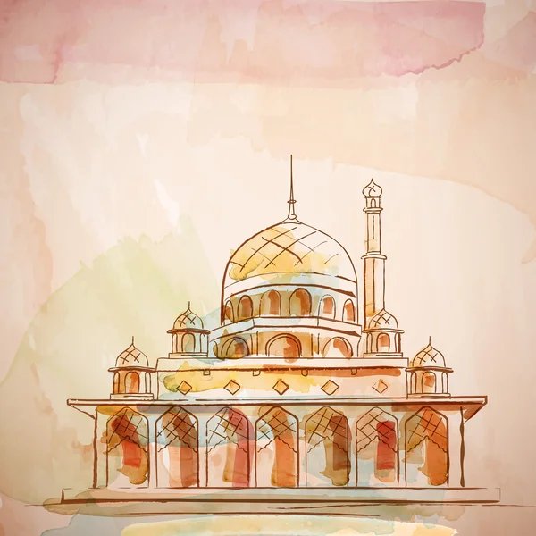 Diseño de fondo islámico Mosque vector efecto acuarela — Vector de stock