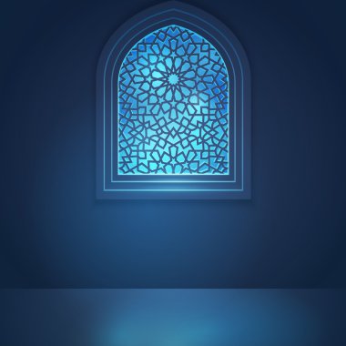 Mosque window for islamic greeting background