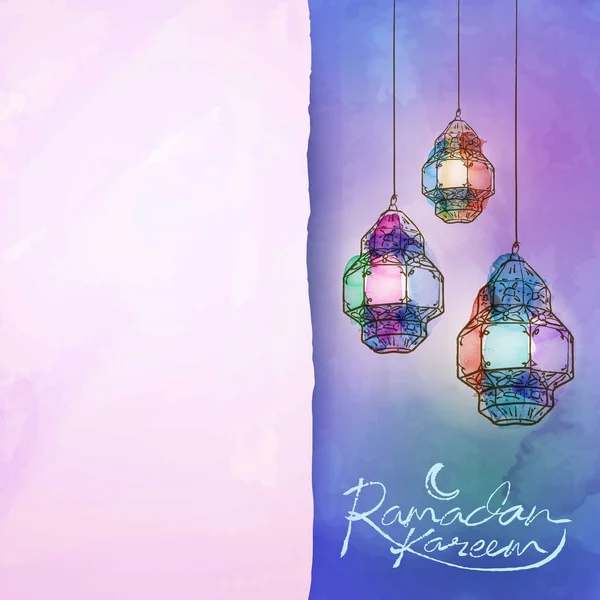 Arabic lantern with vector watercolor brush for Ramadan Background — Stok Vektör