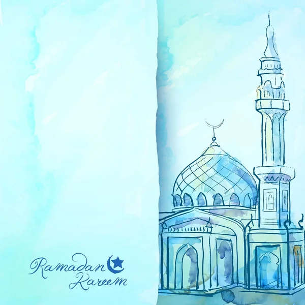 Ramadan background watercolor mosque sketch for greeting card template — Stock Vector