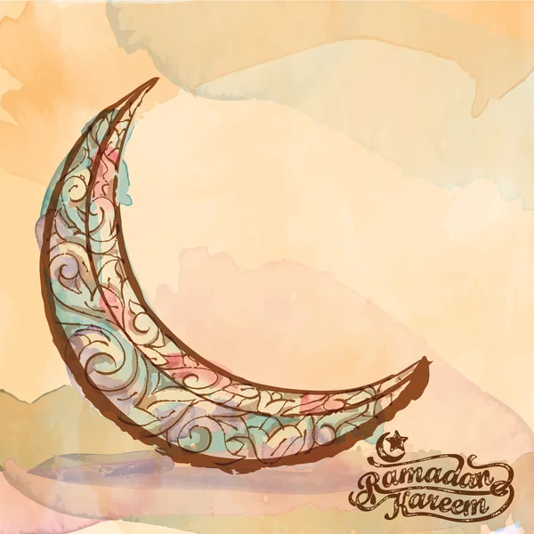 Islamitische pictogram Crescent aquarel ornament schets voor Ramadan Kareem — Stockvector