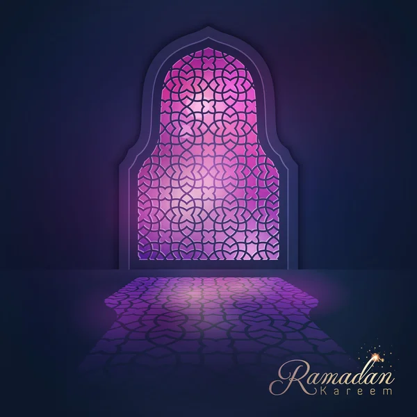 Ramadan Kareem saluant fond lumière mosquée fenêtre — Image vectorielle