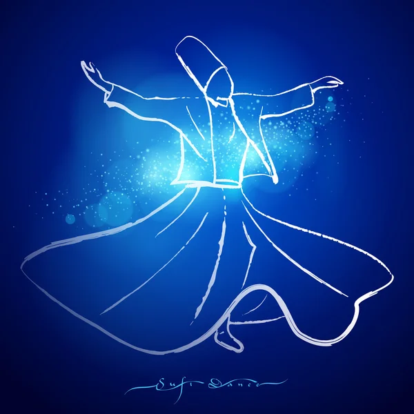 Sufi danse tourbillonnant derviche ligne d'encre croquis — Image vectorielle