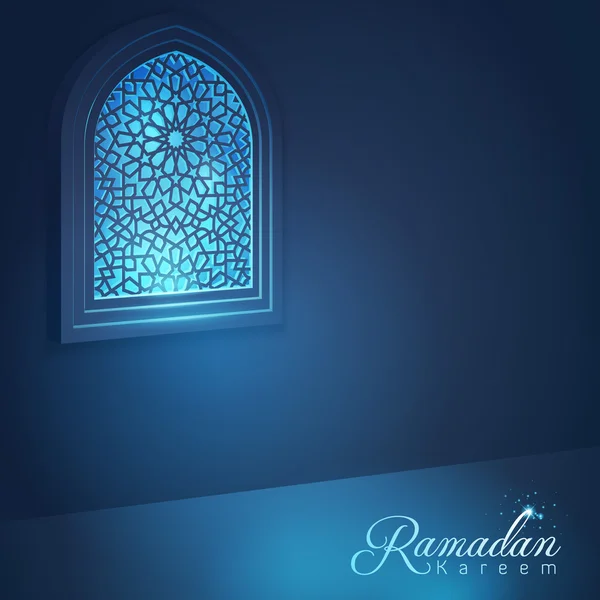 Ramadán Kareem ventana de la mezquita para el vector islámico saludo fondo — Vector de stock