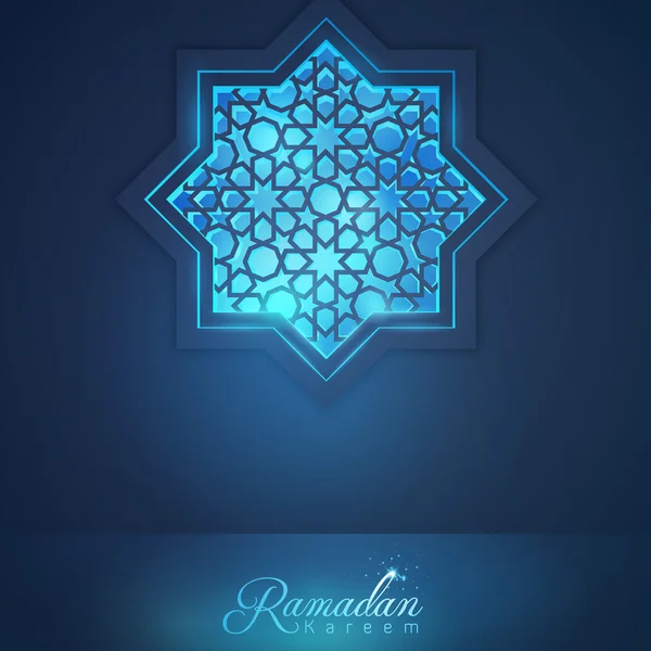 Okénko s mešitou Ramadan Kareem s arabským vzorem pro islámský pozdrav a pozadí nápisu — Stockový vektor