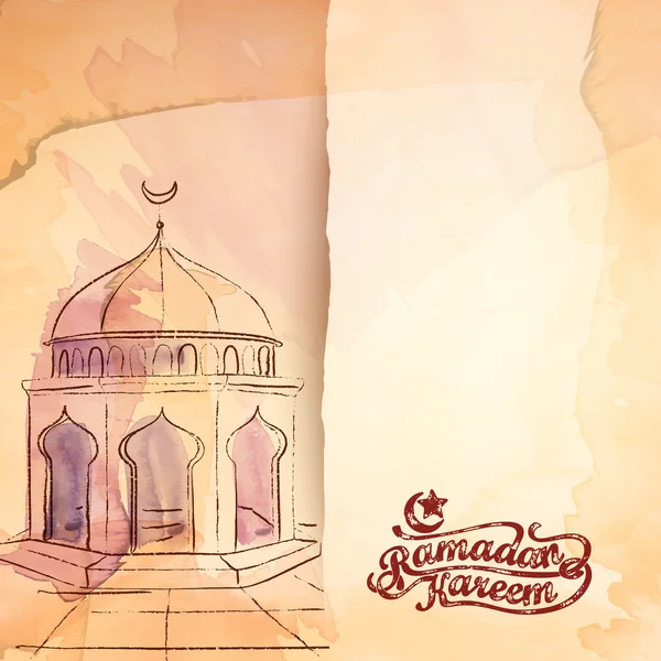Mosquita islámica vector acuarela boceto para Ramadán Kareem Fondo — Vector de stock