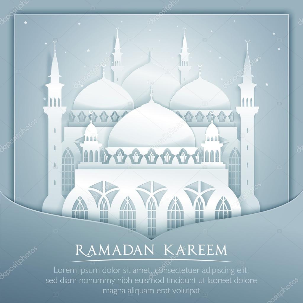 Vector 3D mosque muslim Paper Graphic Greeting Card. Translation Ramadan Kareem