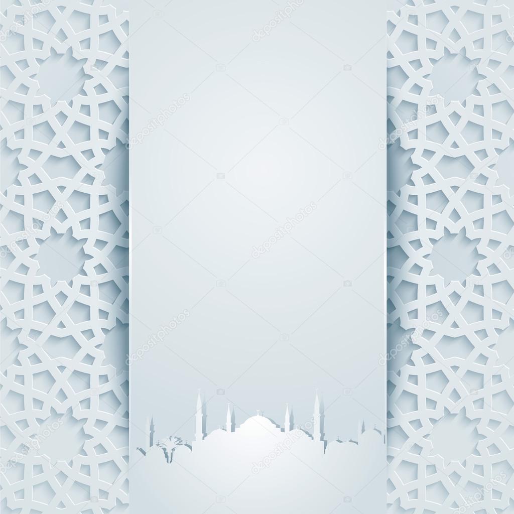 Geometric ornament arabic pattern with mosque silhouette for greeting islamic celebration eid and ramadan