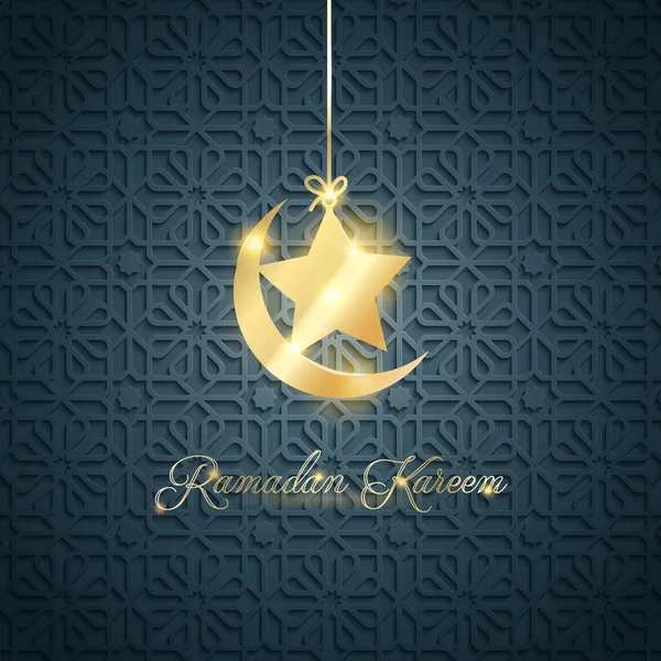 La Media Luna Islámica y la estrella sobre el fondo del patrón árabe para el saludo del Ramadán Kareem — Archivo Imágenes Vectoriales