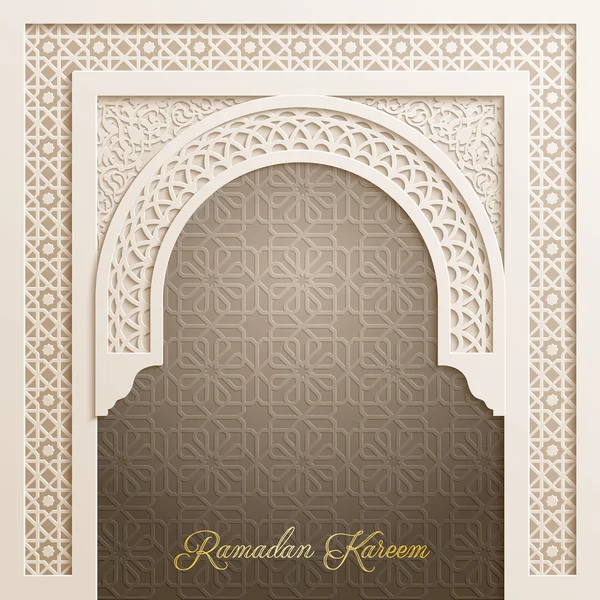 Mezquita de la puerta con patrón árabe para Ramadán Kareem saludo fondo — Vector de stock