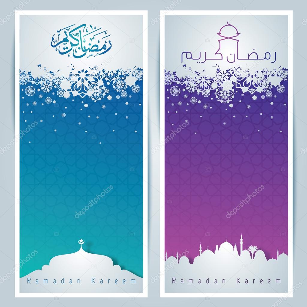 Islamic Greeting card background - arabic pattern and mosque silhouette for Ramadan Kareem