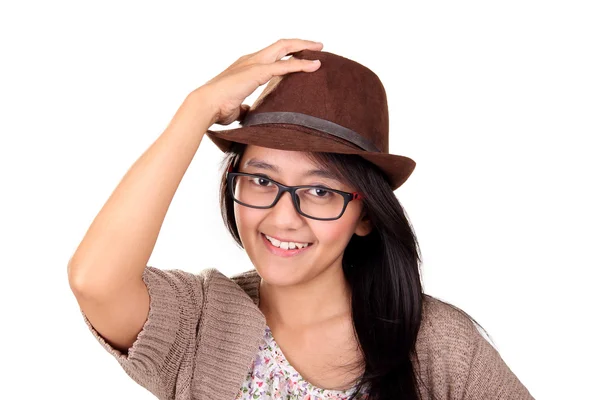 Closeup of a woman in hipster style isolated — Stock Photo, Image