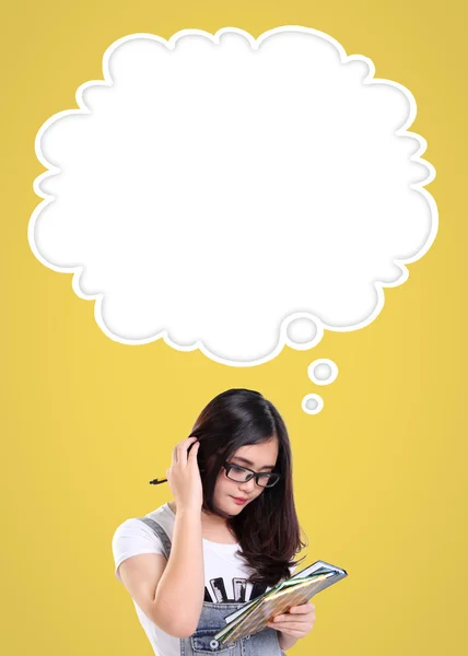 Confused student and comic cloud — Stock Photo, Image