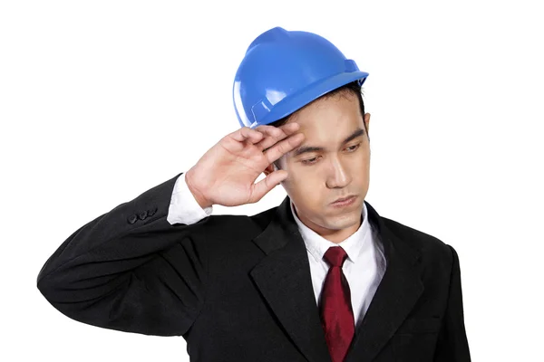 Exhausted construction worker isolated — Stock Photo, Image