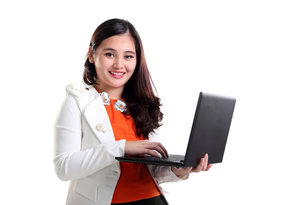 Charming lady using laptop isolated — Stock Photo, Image