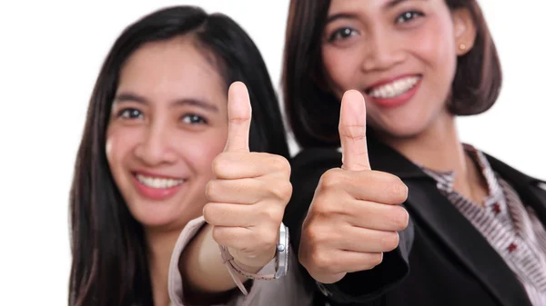 Vrouwelijke ondernemers geven twee duimen omhoog geïsoleerd — Stockfoto