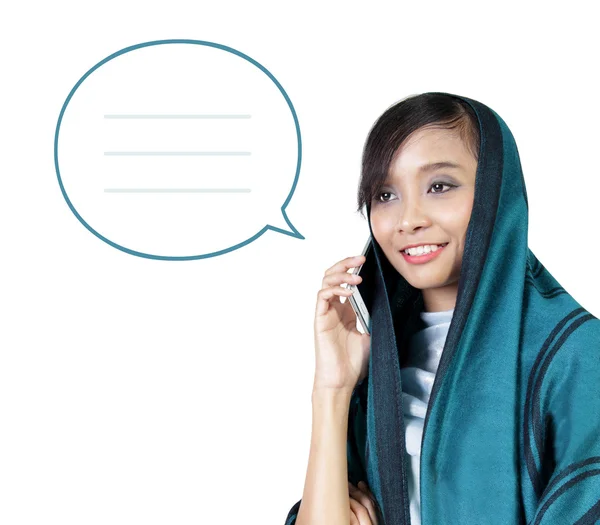 Illustration of modern muslim woman phone chat — Stock Photo, Image