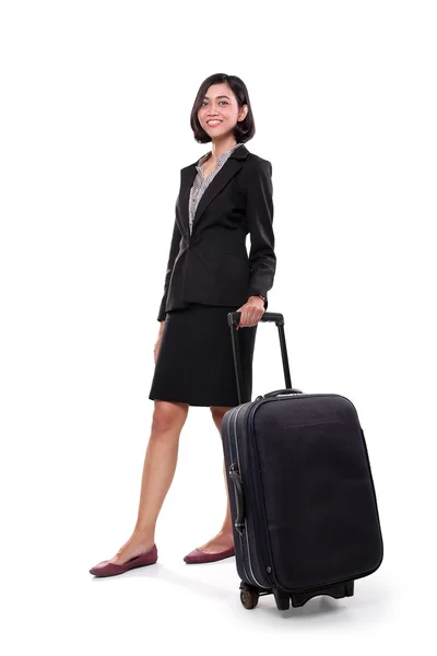 Affärskvinna med hennes resväska, hela kroppen — Stockfoto