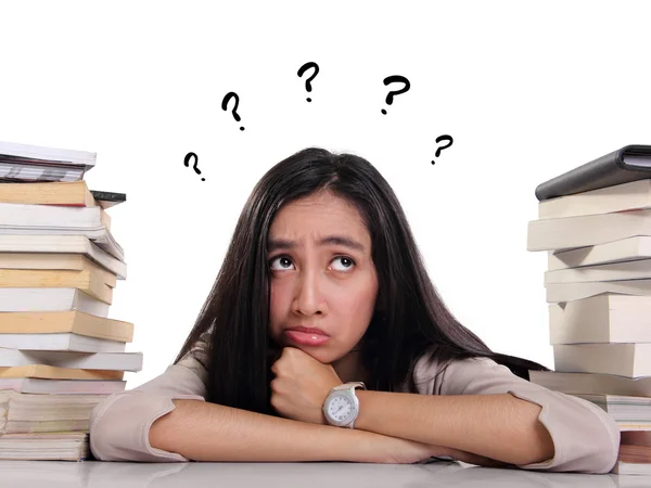 Confused student looking up questioning — Stock Photo, Image