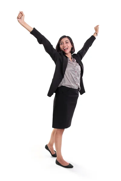 Affärskvinna firar seger, hela kroppen — Stockfoto