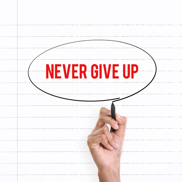 Never Give Up, appunti scritti a mano — Foto Stock