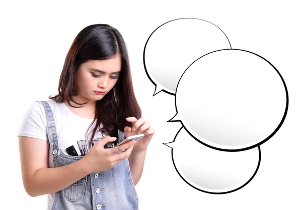 Texting girl and chat message bubbles — Stock Photo, Image