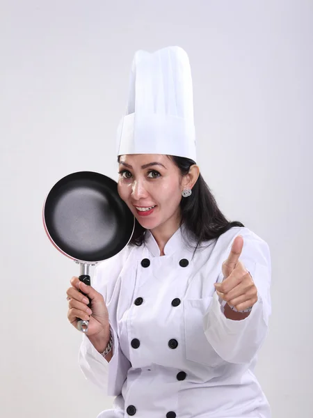Gelukkig chef-kok geeft duim omhoog — Stockfoto
