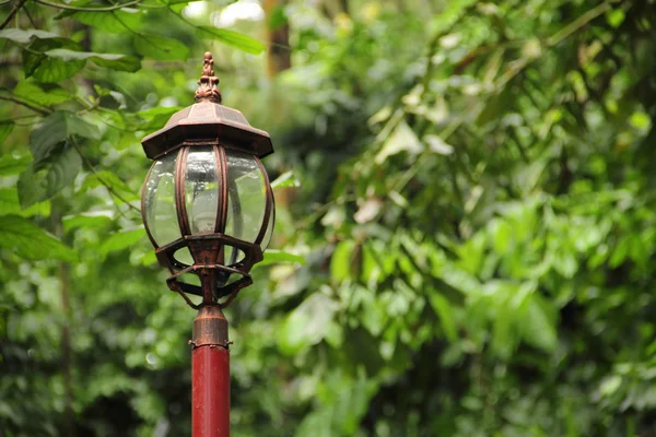Vintage lamp post over greenery — Stock Photo, Image