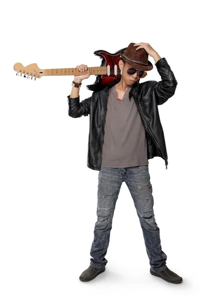 Blues guitarrista pose — Fotografia de Stock