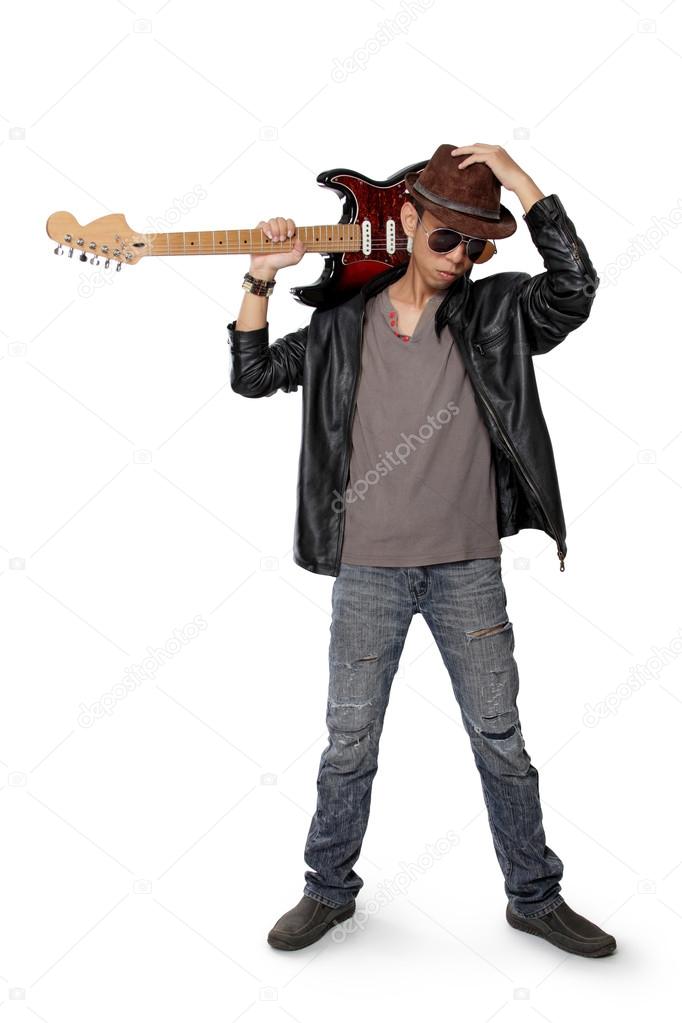 Blues guitarist pose