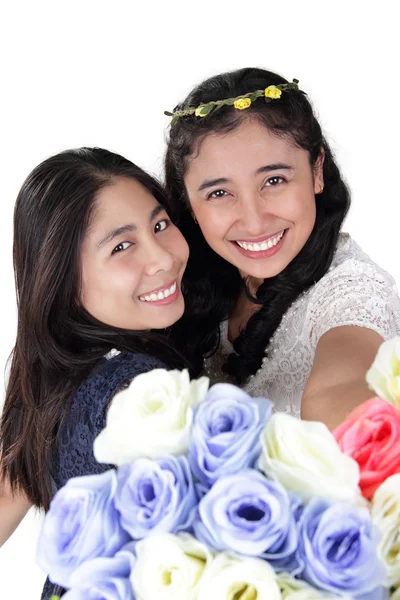 Gorgeous bridesmaid with hand bouquet — Stock Photo, Image