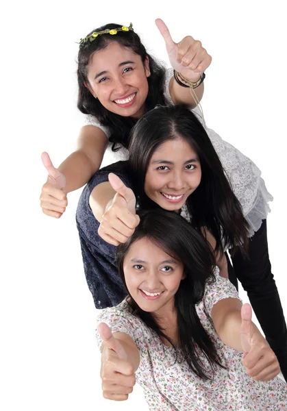 3 ragazze felici pollici in su — Foto Stock