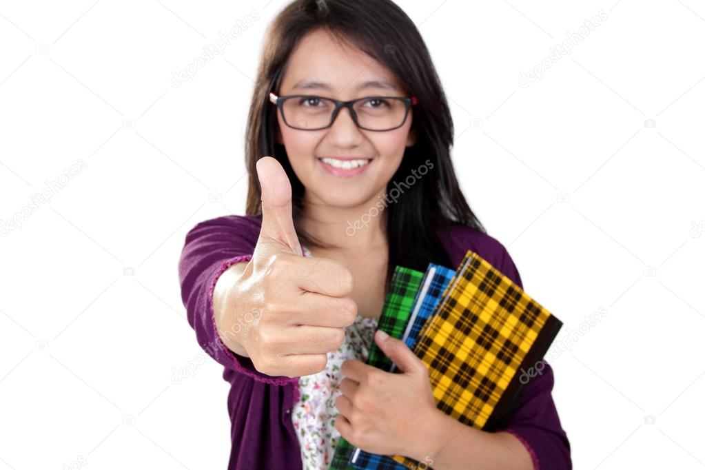 Happy student thumbs up