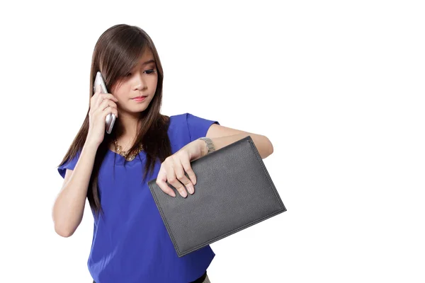 Asian girl looks very busy — Stock Photo, Image