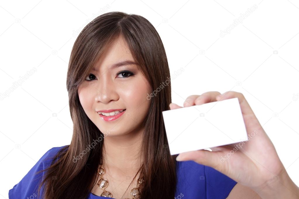 Pretty girl showing a multifunctional card