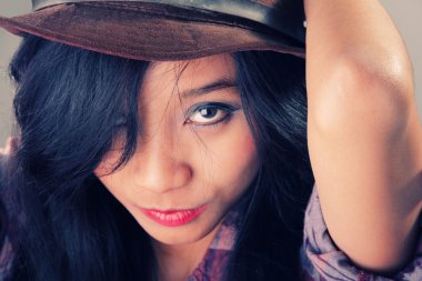 Baştan çıkarıcı Asyalı kız yüz portre
