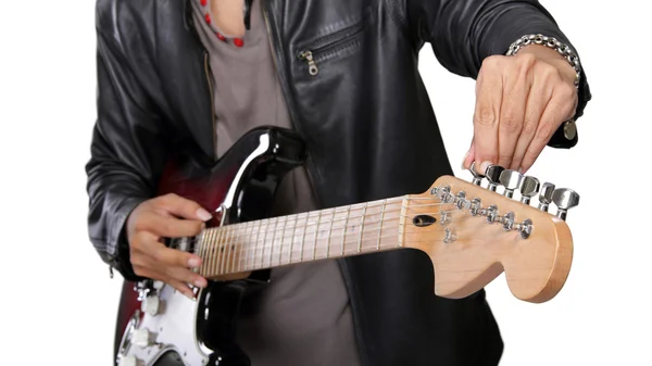 Close-up van gitaar tuning — Stockfoto
