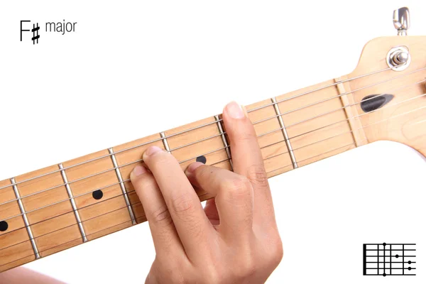 F tutorial de acorde de guitarra principal afiada — Fotografia de Stock