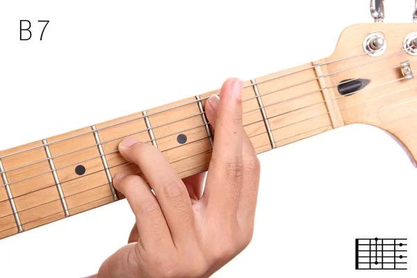 B dominante sétimo tutorial acorde guitarra — Fotografia de Stock