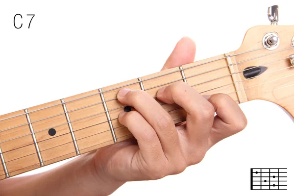 C dominant seventh guitar chord tutorial — Stock Photo, Image