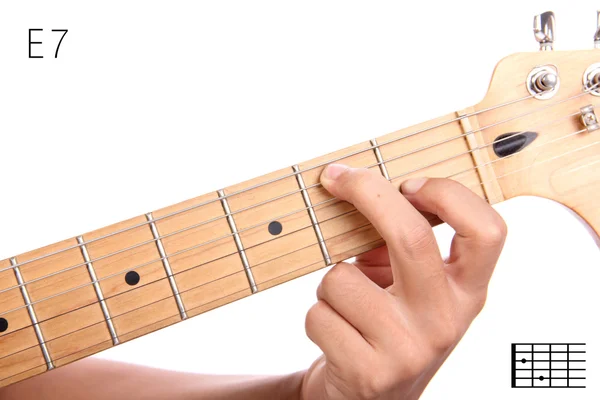 E dominante sétimo tutorial acorde guitarra — Fotografia de Stock