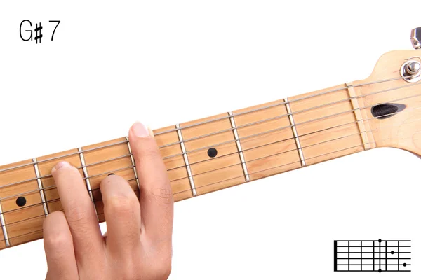 G aguda dominante sétimo tutorial acorde guitarra — Fotografia de Stock