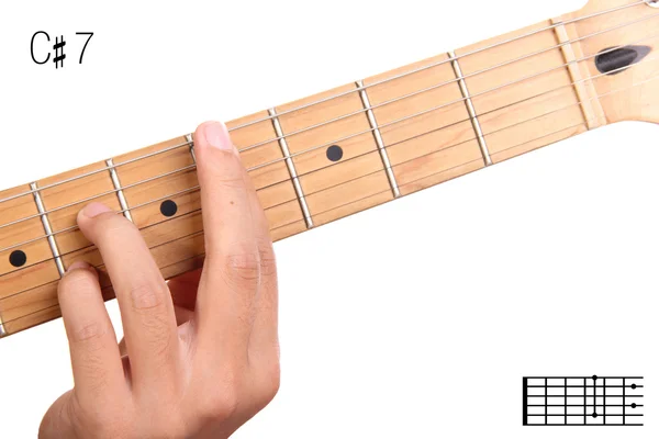 C aguda dominante sétimo tutorial acorde guitarra — Fotografia de Stock