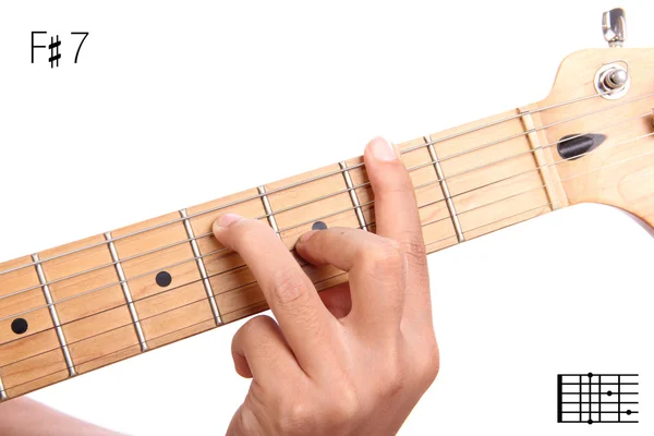 F aguda dominante sétimo tutorial acorde guitarra — Fotografia de Stock