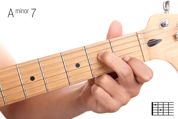 Ein kleines siebtes Gitarrenakkord-Tutorial — Stockfoto