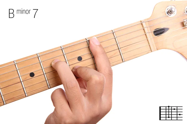 B minor seventh guitar chord tutorial — Stock Photo, Image