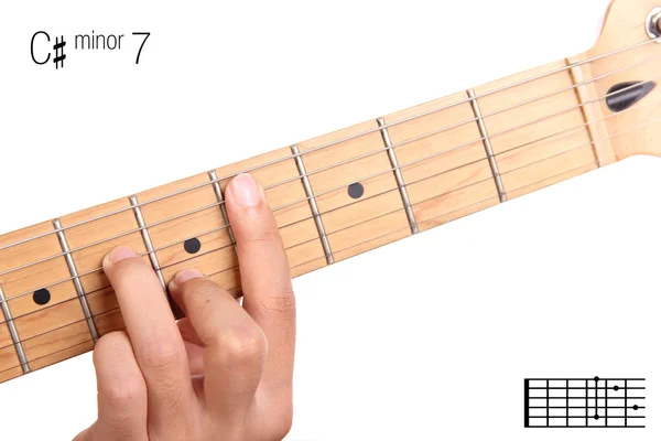 C agudo menor sétimo tutorial acorde guitarra — Fotografia de Stock