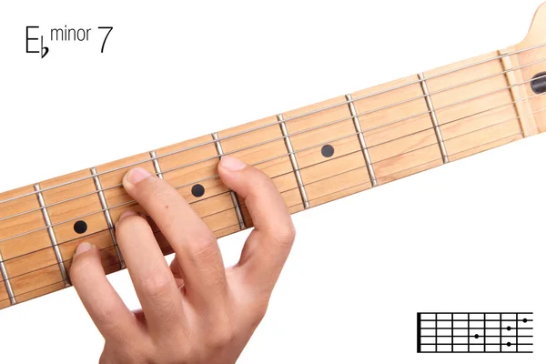 E plana menor sétimo tutorial acorde guitarra — Fotografia de Stock